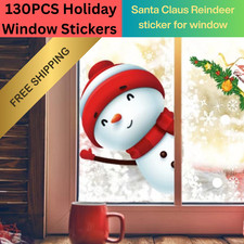 130 Christmas Window Clings Stickers Snowflake Santa Reindeer Xmas Glass Decore