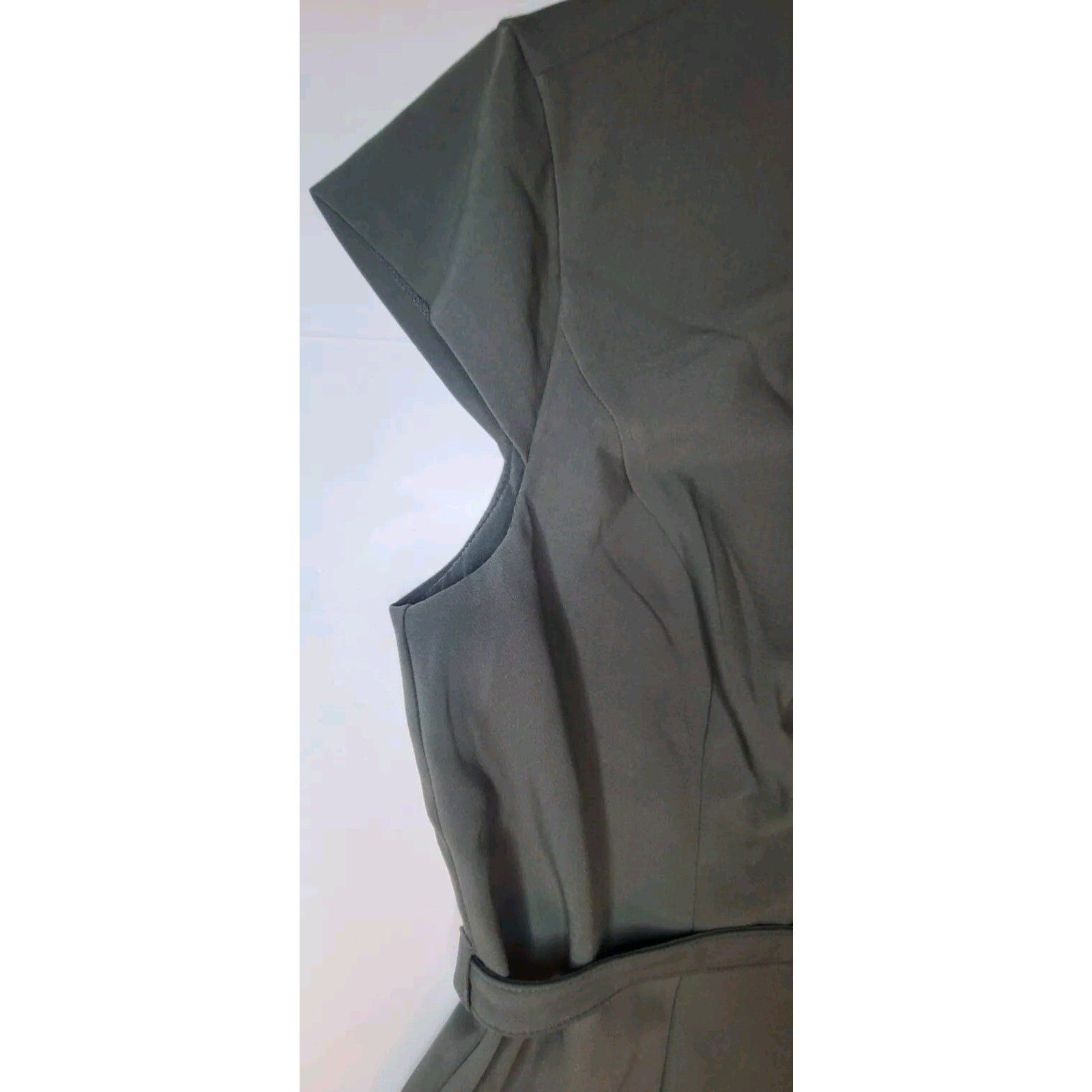 NWT H&M Pencil Dress W/Belt Cap Sleeve Stretch Zip Back Size Large Olive Green thumbnail 6