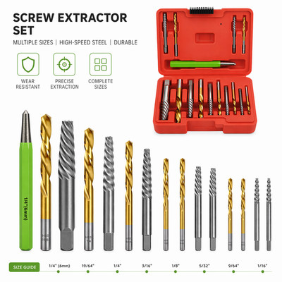 15x Screws Bolt Extractor Set W/ Reverse Drill Bit Ez Out Stripped Screw Nut Set