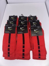 Lot of 9 Pairs Nike Elite Basketball Socks Dri-FIT Cushioned Crew Red Black Lrg