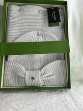 KATE SPADE NEW YORK 2-Piece Bow Gloves Beanie Gift Set Heather Grey One Size NWT
