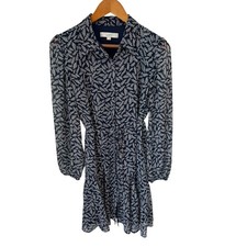 LOFT Shirtdress Womens M Godet Style Blue Fern Print Flouncy Prairie Peasant