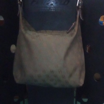 Fendi Beige Logo Shoulder Bag Zip Top Brown Leather Strap Silver Hardware
