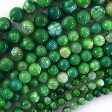 Dark Green fire Agate Round Bead Gemstone 15" Strand 6mm 8mm 10mm