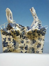 SHEIN Cottagecore Lady Blue/Cream Floral Lace Trim Chic Bustier Cami Crop Top M