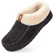 VeraCosy Women's Memory Foam Moccasin Slippers - Cozy Indoor House 10, Black