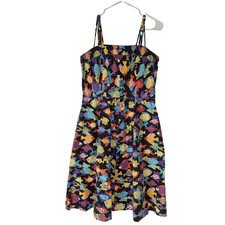 Lanz Dress Womens M Multicolor Fish Print Fit & Flare Strappy Pockets USA VTG