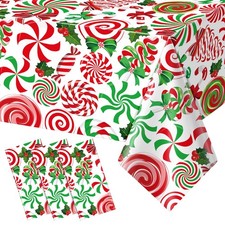 3Pcs Christmas Party Tablecloth Decorations,Red Green Plastic Christmas Ornam...