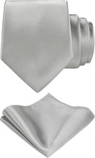 TIE G Solid Satin Woven dyed Color Formal Black Necktie and Pocket Square Sets i