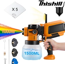 Thishill 1000W Electric Spray Gun 1500ML Airless Paint Sprayer Handheld Home