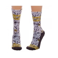 DC Comics Batman Sublimated Crew Socks, Juniors 9-11 Black White Yellow NIP