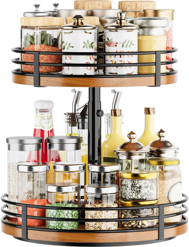 OVICAR Lazy Susan Giradischi Organizzatore Regolabile - 2 Livelli Legno Rotante Spezie Ra - Foto 11 di 12