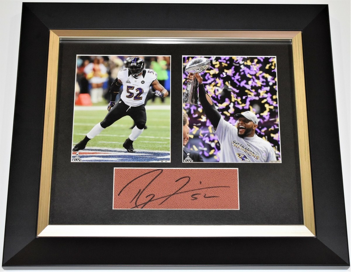 Ray Lewis Signed Football Cut FRAMED w/ Baltimore Ravens Super