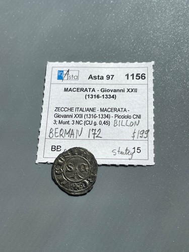 Papal States Macerata town Giovannni XXII (Ioann XXII) 1316-1334 Silver Picciolo - Picture 3 of 4