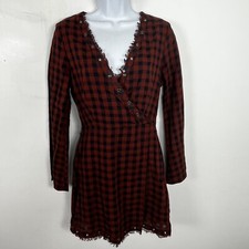 Le Lis Wrap Dress sz S Red Navy Blue Buffalo Check Soft Grunge Whimsigoth Skater