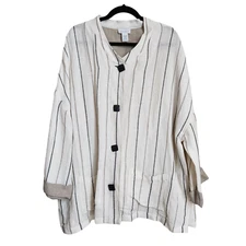 Lagenlook  Jacket Linen Stripe Knit Top Avenue Minimalist Button Beige Earth 16