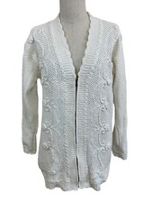 Vintage White Stage Zip Cardigan Sweater Long Sleeve Cottagecore Grannie 90s