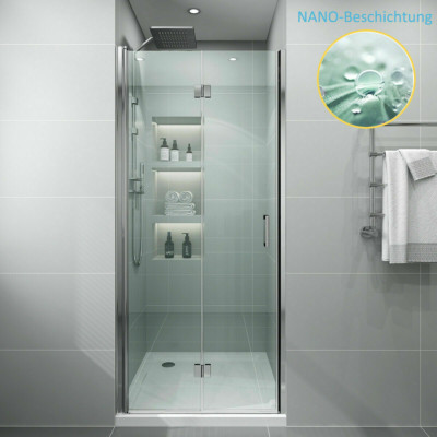 Nischentür 90 Falttür Dusche Duschabtrennung Duschtür NANO Glas Faltbar Glastür