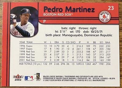 Pedro Martinez 2002 Fleer Maximum Card #23 Boston Red Sox MLB HOF