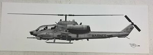 Vintage Military Marines  Helicopter Computer Generated Graphic Print 24”x8”