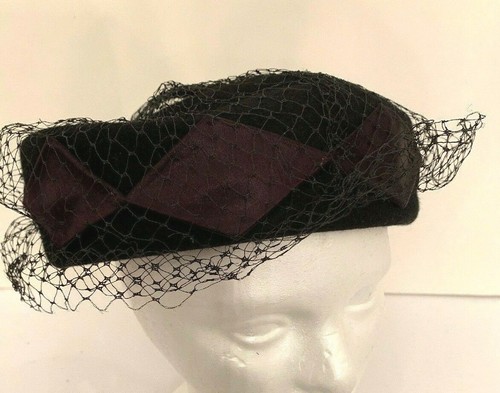 Black 1950s Glenover Wool Pillbox Hat 