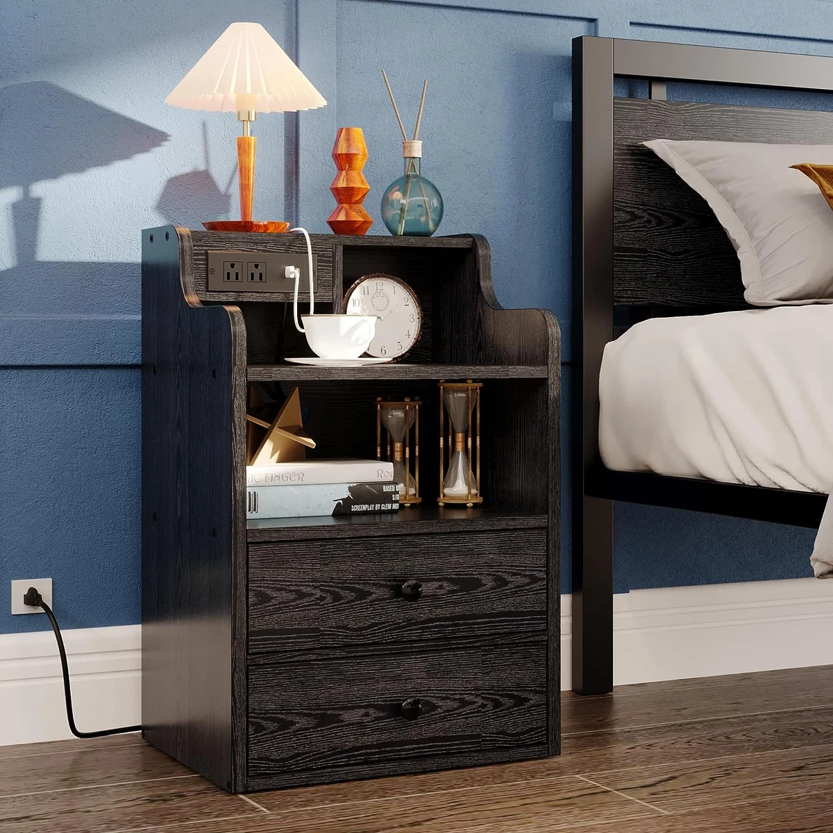 Black nightstand with sale drawer and shelf