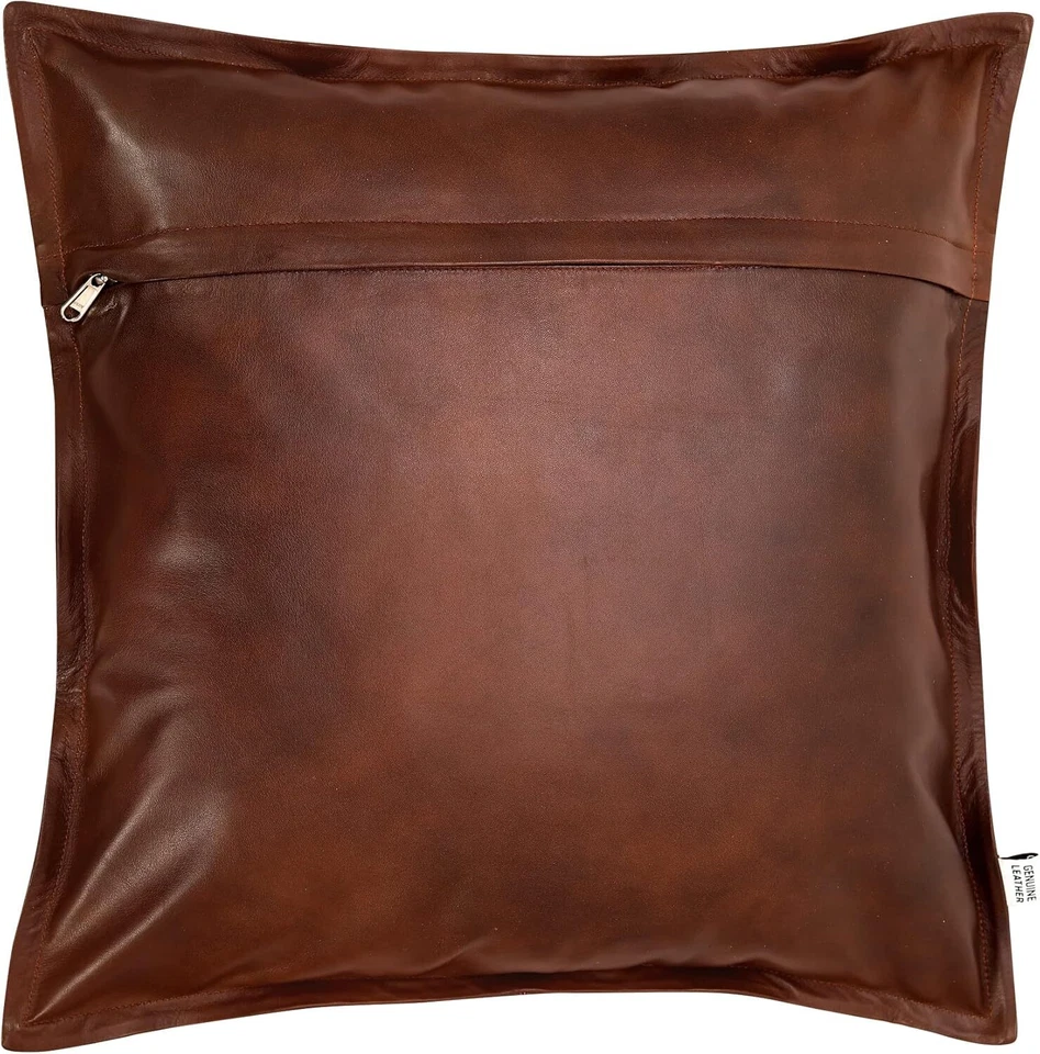 Funda de Almohada 100% Piel de Cordero Genuina Decorativa Salón Marrón Español Foto 2 de 4