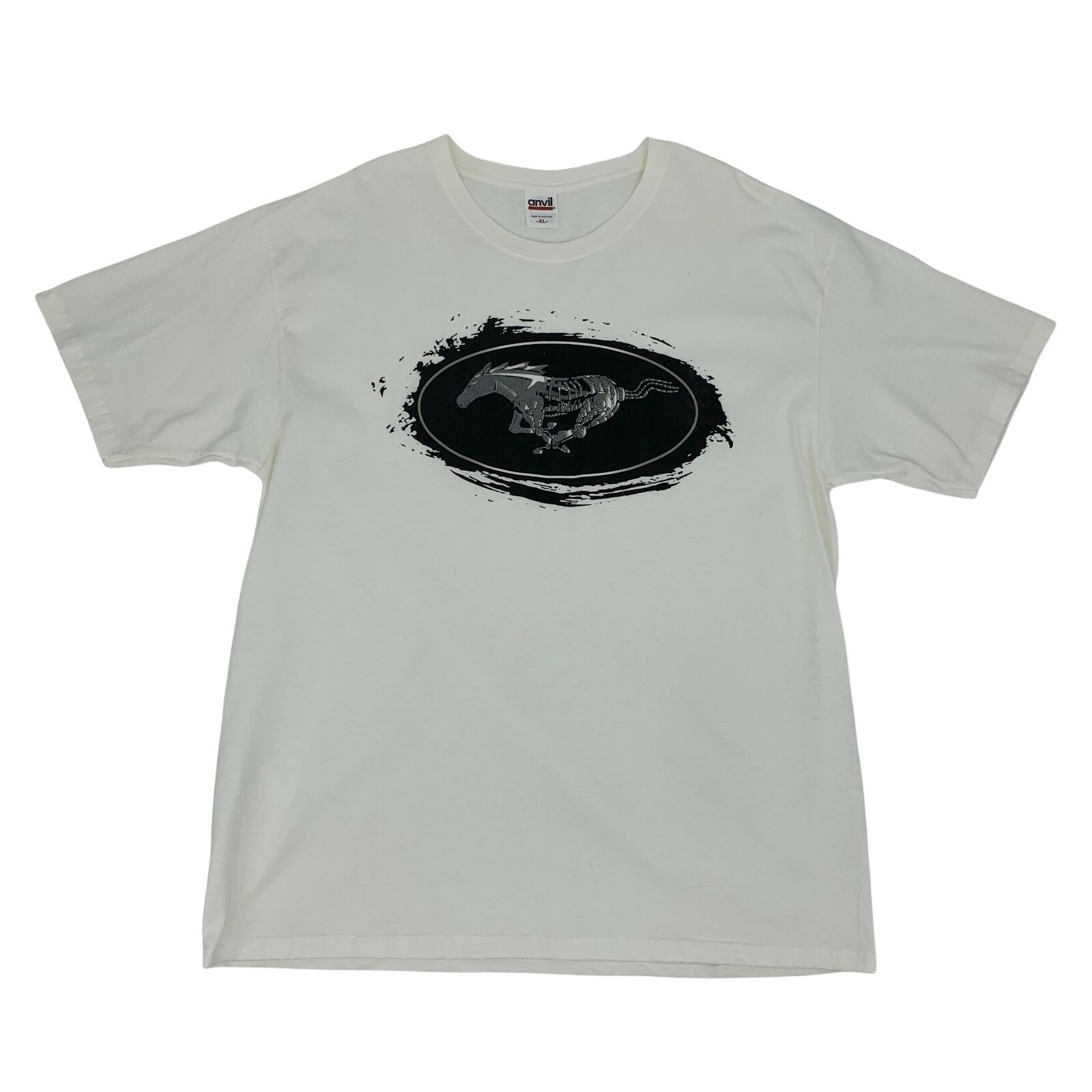 PONY Ford Mustang T Shirt Uomo Taglia XL Bianca Manica Corta Crew Preshrunk 100% Cotone