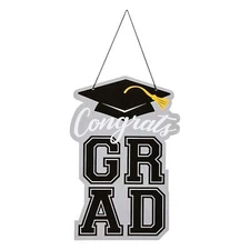 Fun Express Congrats Grad Foam Hanging Sign - 12" x 18" Black & Silver