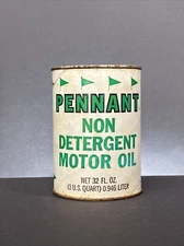Vintage Oil Can Pennant  Non Detergent Oil 32 Fl. Oz. S.A.E. 30 Green Empty J3