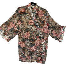 Vintage Victoria s Secret Gold Label Robe Kimono Floral Paisley Pink Green OS