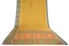 FNC Vintage Yellow Sambalpuri Ikat Sarees Handwoven Art Silk Sari Fabric Antique