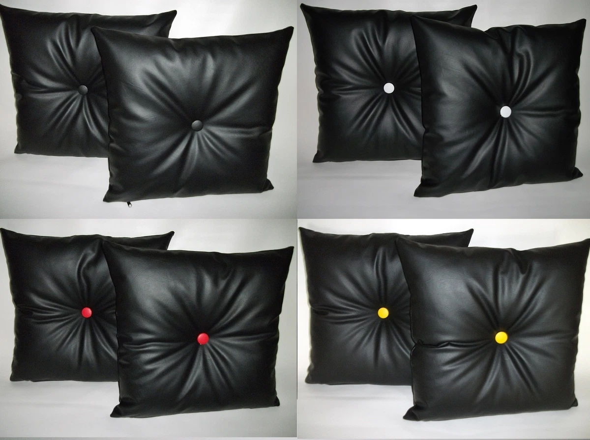 2 Black Faux Leather Cushions with Buttons 16 18 20 & Inner Filler Pads