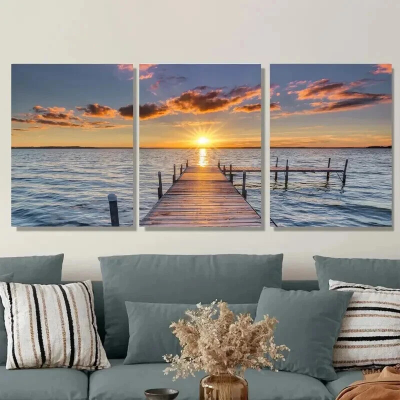 Tableau Toile Décorative - Coucher De Soleil Sur Plage Panoramique - Style Moderne - Neuf