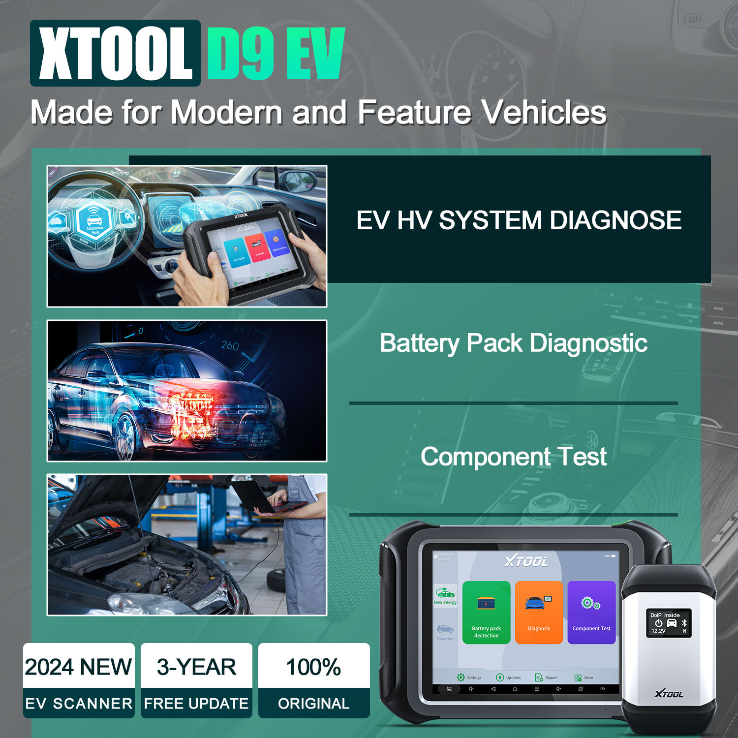 XTOOL D9EV New Energy Car Bidirectional Scanner Diagnostic Key Programming Tool 