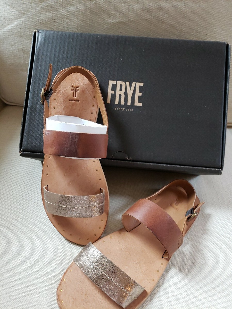 NEW Frye Ally Band Sling Sandals Bronze And Tan