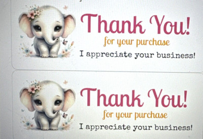 30 THANK YOU LABELS STICKERS SEALS CUTE ELEPHANT EBAY SELLER 1'' x 2 5/8''