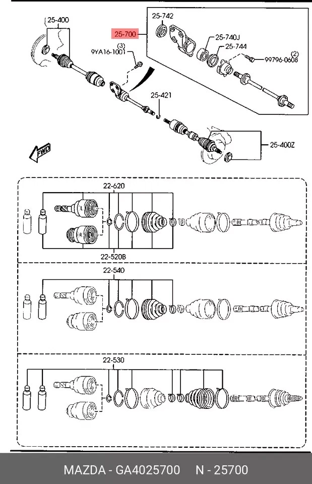 Eje intermedio CV GA40-25-700 para Mazda Tribute Ep 05/2006 Ford Escape 2.3 Foto 2 de 2