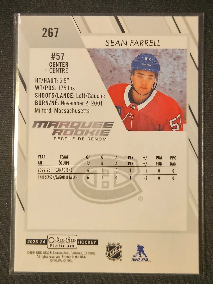 23-24 O-Pee-Chee Platinum Sean Farrell Marquee Rookie 🚨🚨🚨 Montreal Canadiens  - Image 2 of 2