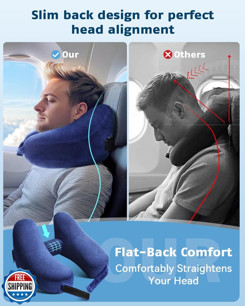 Loveheek Inflatable Travel Neck Pillow with Soft Velvet Cover for Airplane Comfort