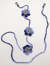 COLLANA LACCETTO X OCCHIALI BLU + 3 FIORI MARGHERITE BOTTONI MANDALA BOHO CHIC.