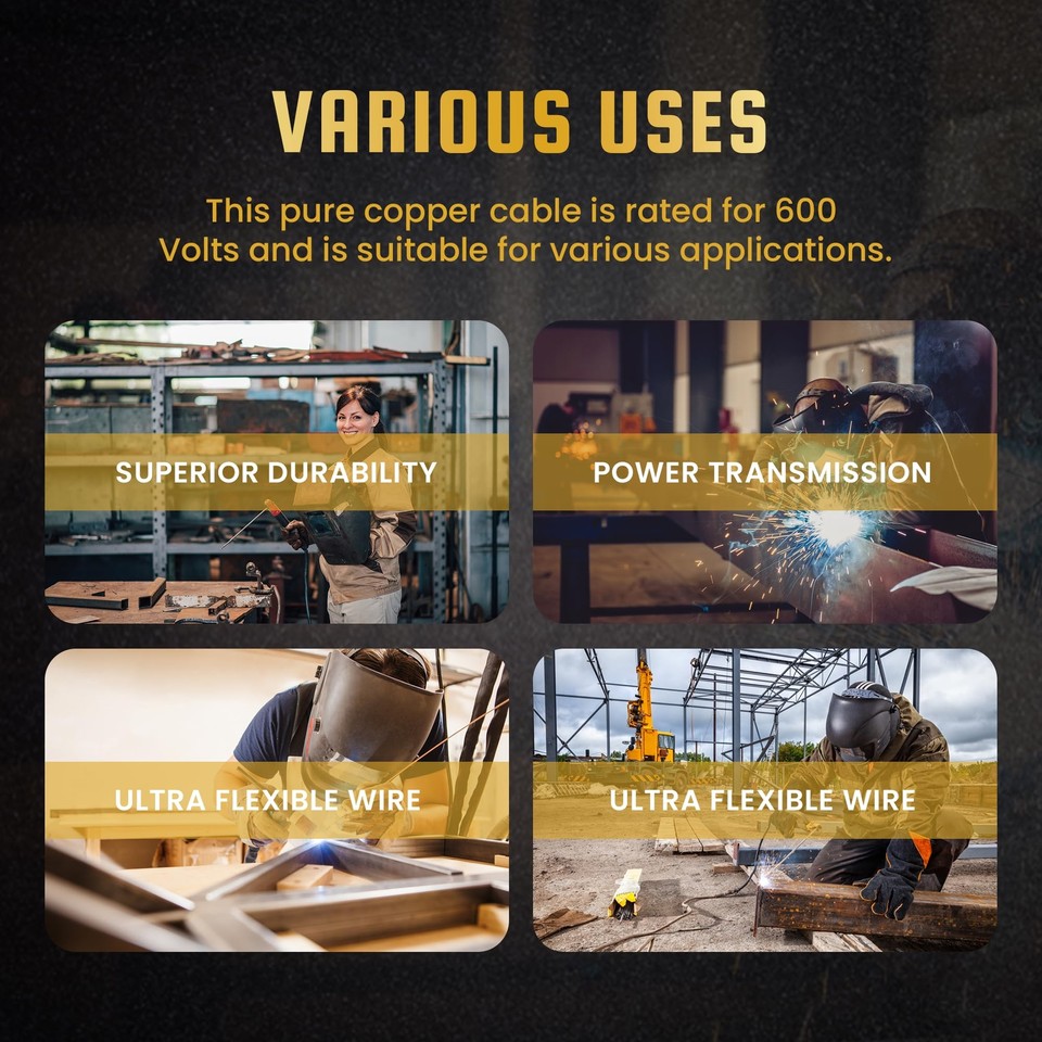 6 Gauge Heavy Duty Pure Copper Welding Cable 600 Volt Premium Quality