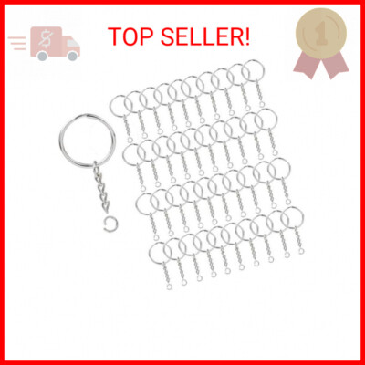 100 Pack Key Ring with Chain and Open Jump,1 inch Split Round Keychain Rings Bul