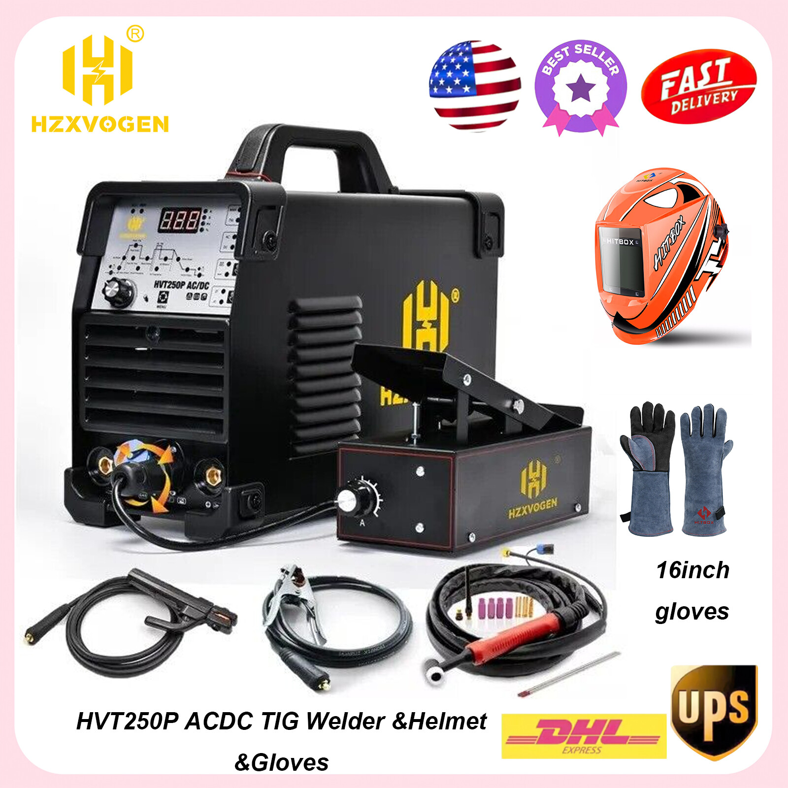 Alu TIG Welder Kit &Foot Pedal&Mask, AC DC Pulse 110/220V,HF TIG Welding Machine