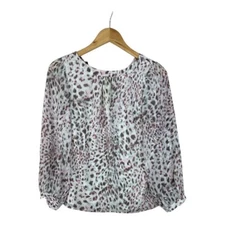 Talbots Pink Metallic Animal Print Tie Back Flowing Blouse Size Petite Small