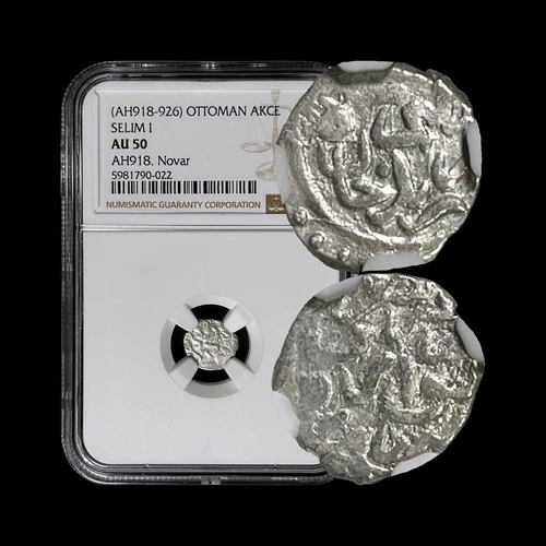 OTTOMAN. 1566, Akce, Silver - NGC AU50 - Selim II, Novar, Serbia