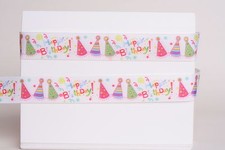 HAPPY BIRTHDAY WHITE 7/8" Grosgrain Ribbon 1,3,5,10 Yards SHIP FROM USA