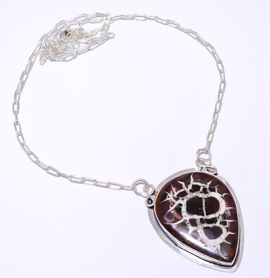 Septarian Gronate - Mexico 925 Sterling Silver Bali Necklace Adjustable 24'' N24