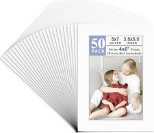 Golden State Art, Pack of 50, Acid-Free White Pre-Cut 5x7 Picture Mat