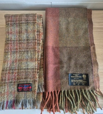 2x Vintage Wollschals - M&S Lambswool + Lochcarron Shetland - Made in Scotland